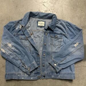 Light Blue Distressed Denim Jacket by Lucky Brand - Relaxed Fit